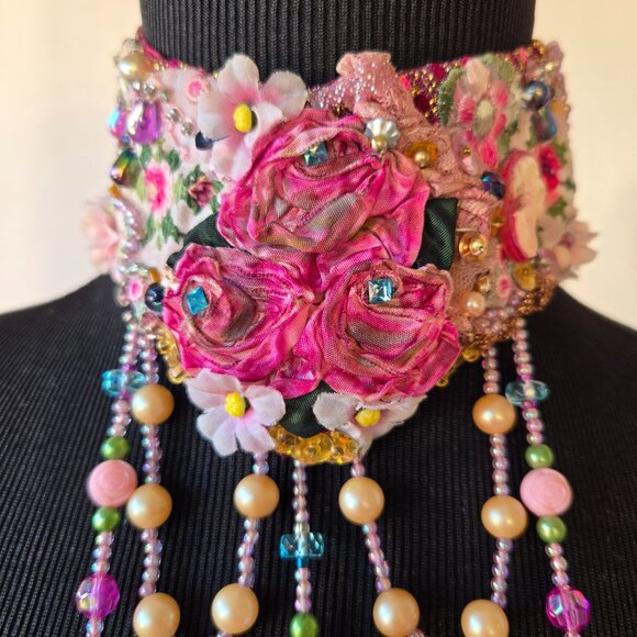 Rose Cameo Handmade Victorian-style Choker Romantic Collar - Picture 7 of 14